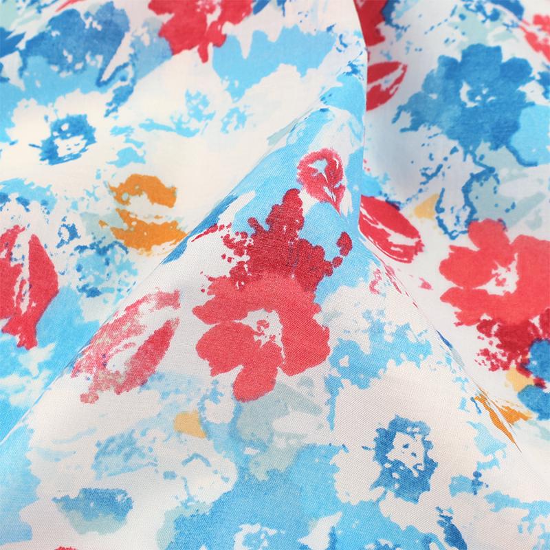 

60-Count Pure Cotton Blue Floral Ink Painting Summer Dress