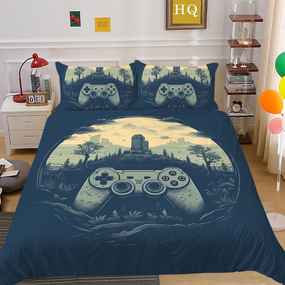 Housse de literie imprimée avec poignée de jeu de luxe, taie d'oreiller en Polyester, Style homme, vêtements de maison, housse de couette Queen Size