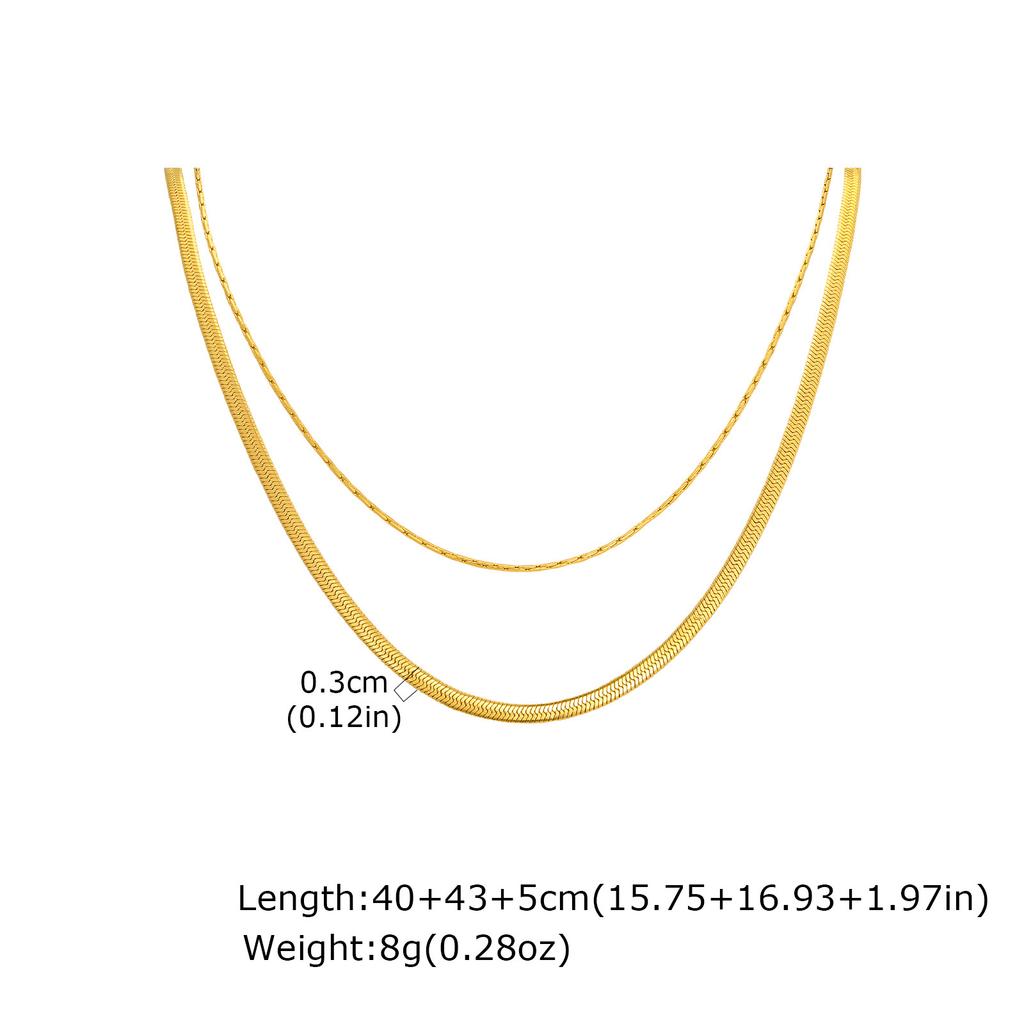 18K Gold-Plated Stainless Steel Blade Chain Hammer Round Chain Double-Layer Necklace Wind Simple Collarbone Chain Female Nc-1367