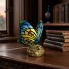 Study Desk Atmosphere Light Cute Bedside Table Lamp, Butterfly Rose Nightstand Lamps, Stained Glass Eye Protection Lamp Wing Shade, Bedroom Decor Home
