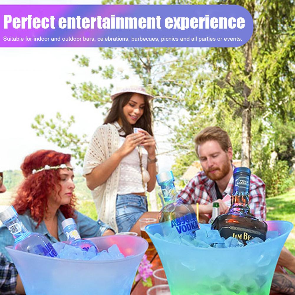 LED Ice Bucket RGB Colorful Cooler Bucket Double Layer Square Ice Tray Bar Nightclub Light Up Champagne Whiskey Beer Bucket