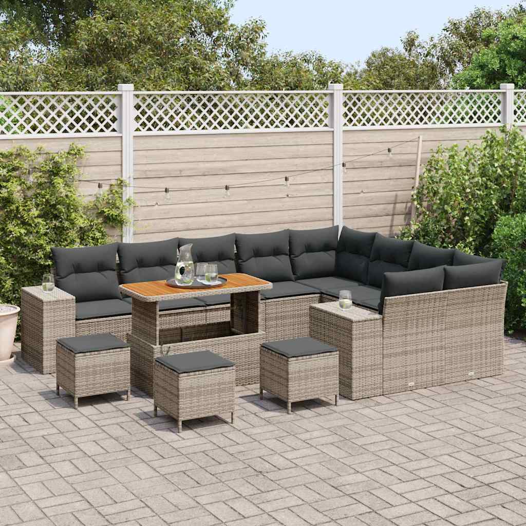 Garden Sofa Set with Cushions 13 Pcs Grey Poly Rattan