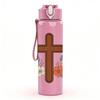 1PC Christian Cross Wild Flower Print 750ml Color Plastic Sports Water Bottle Leakproof Flip Straw Lid Suitable for Sports Office Home Use