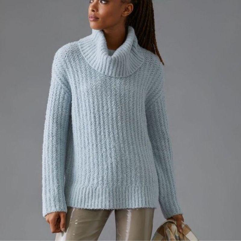 

Anth Anjia Mae * Ve Retro Soft Furry Casual Pile Collar Knit sweater Light Blue XS