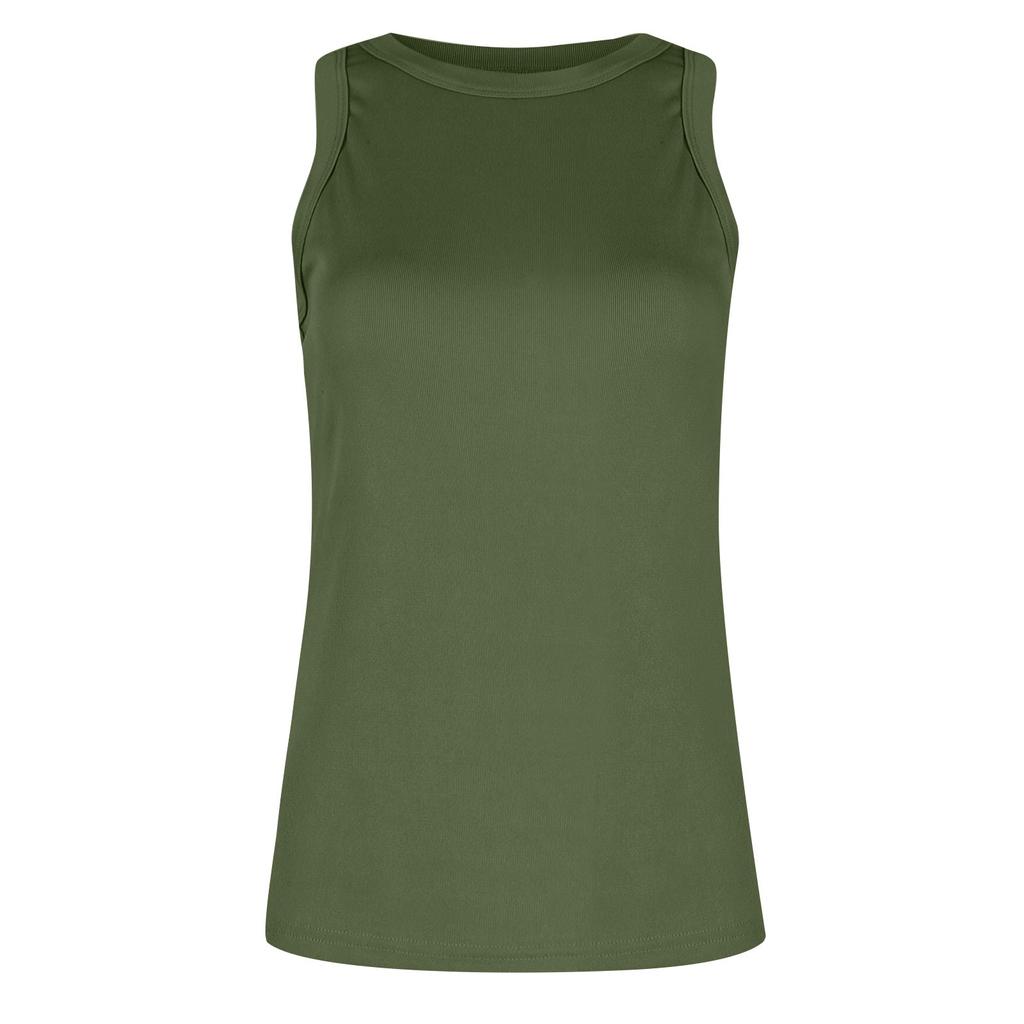 Sommermote for kvinner Uformell Ensfarget Ermeløs Topp med rund hals, Tight Tank Top