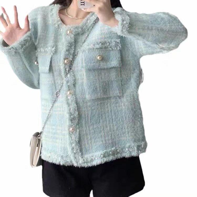 

GMXIA Маленький ароматный жемчужный кардиган с пуговицами, короткое пальто, женственный свитер, тренд One size