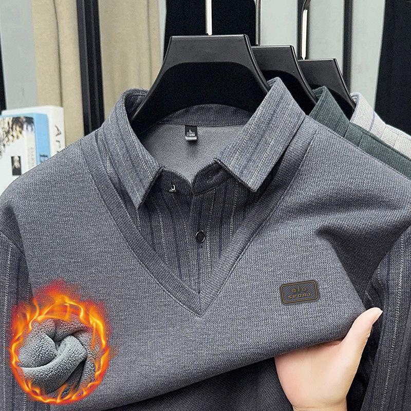 

Men s Winter Velvet Two-Piece Long-Sleeve POLO Sweater 5XL темно-сірий