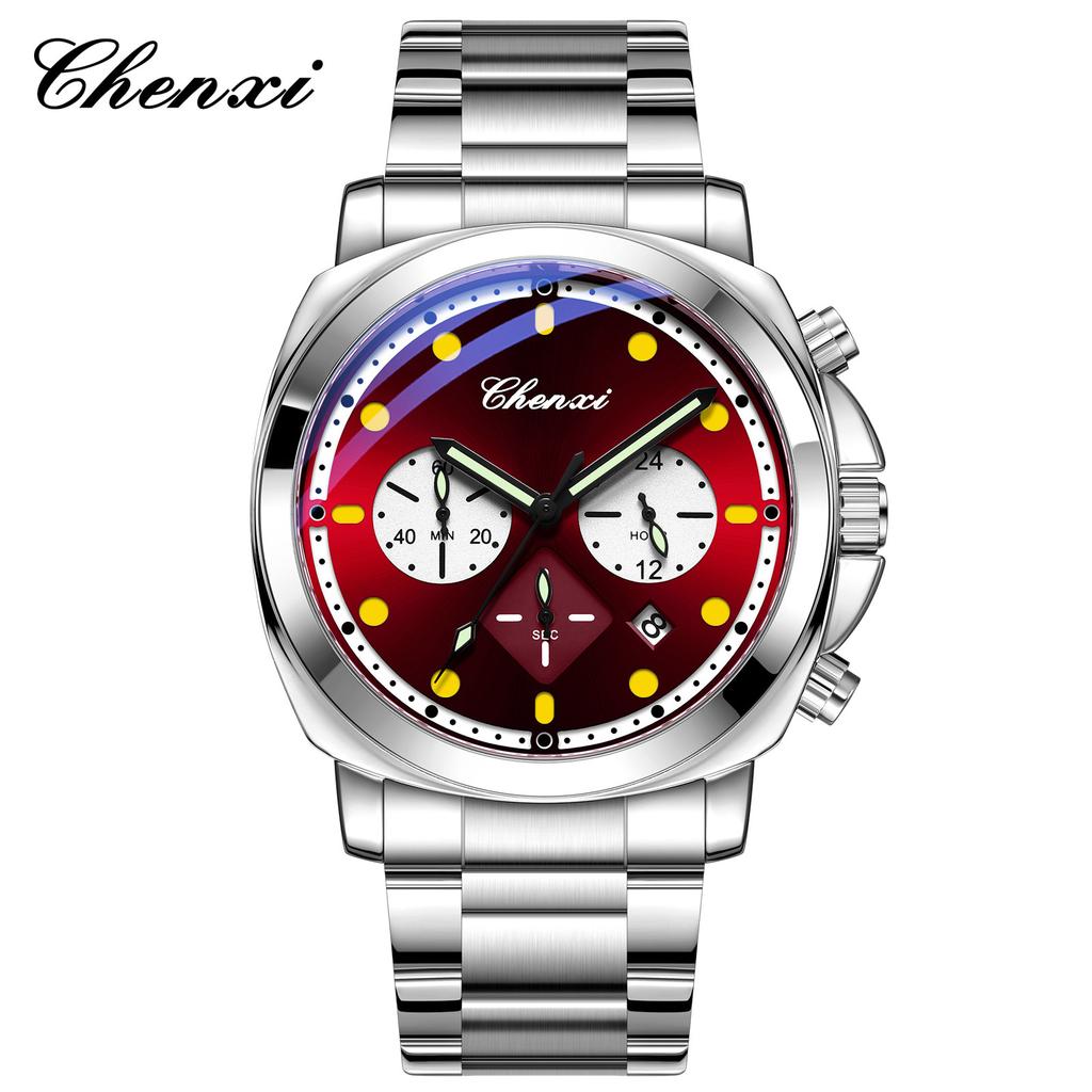 Mens Watch Square Dial Fashion Quartz Wrist Watches Multifunctional Chronograph Waterproof Luminous Gifts Box