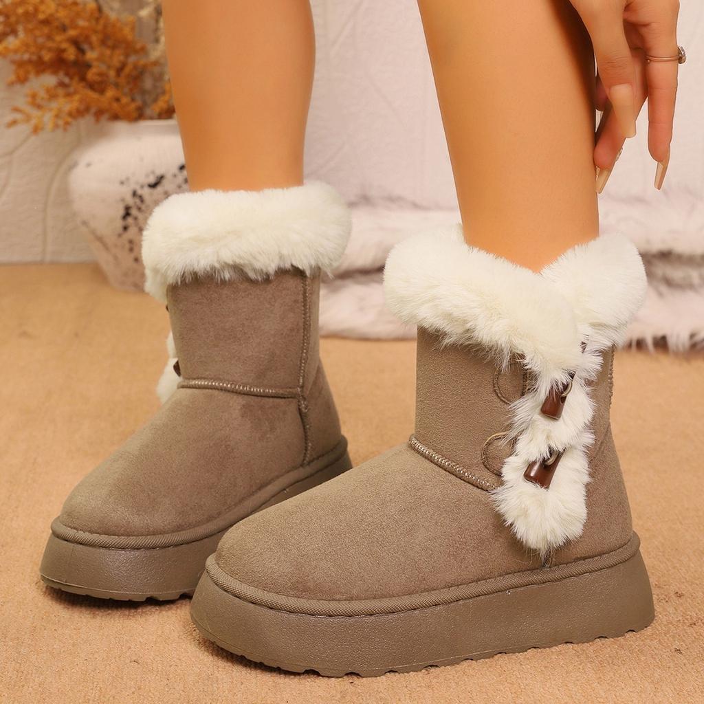 Large size snow boots fluff winter new thick-soled heightened non-slip versatile velvet thickened cotton shoes women