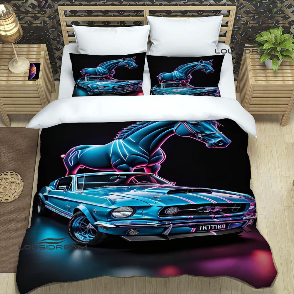 3D M-Mustang logo samochodu Pościel wykwintny zestaw pościeli poszewka na kołdrę zestaw kołdry pościel luksusowy prezent urodzinowy
