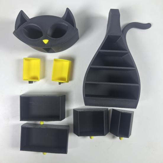 Black Cat Shaped Jewelry Box 3D Printed Cat Jewelry Organizer with 6 Drawers for Necklaces Bracelets Earrings Rings