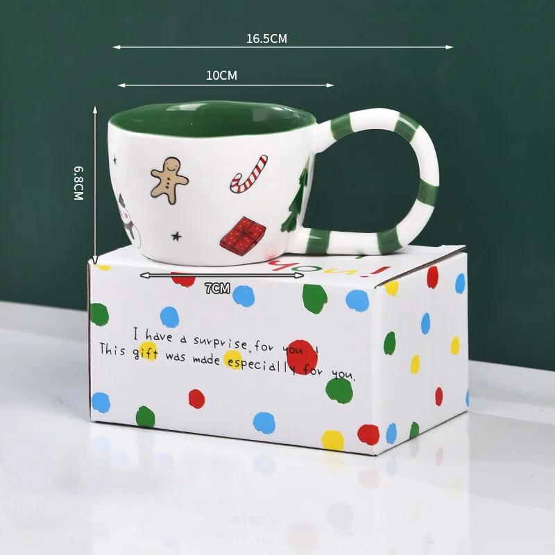 350ML Christmas Coffee Mug Hand Pinched Ceramic Cup Winter Afternoon Tea Milk Cup Xmas Gift Irregular Large Handle Water Cup