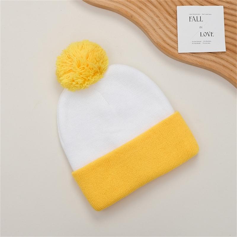 Soft Knitted Hat Color Contrast Stretchy Pullover Hat for Holiday Celebration Family Gathering Photography Pompoms Hat
