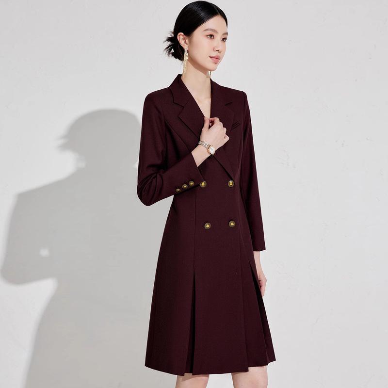 Ancola Women's Red Double-Breasted Midi Dress - Autumn 2025 Fashion for Elegant Commutes