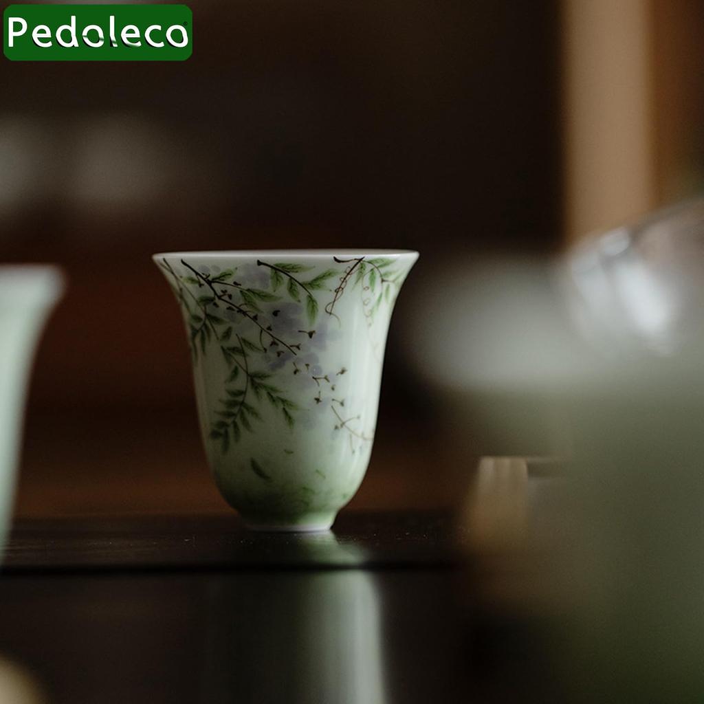 Pedoleco Chinese Tea Utensils, 70ml, Wisteria Flower Design, Hand-Painted Underglaze Design, Mini Tea Bowl, Small Teacup, Tea Ceremony Utensils,