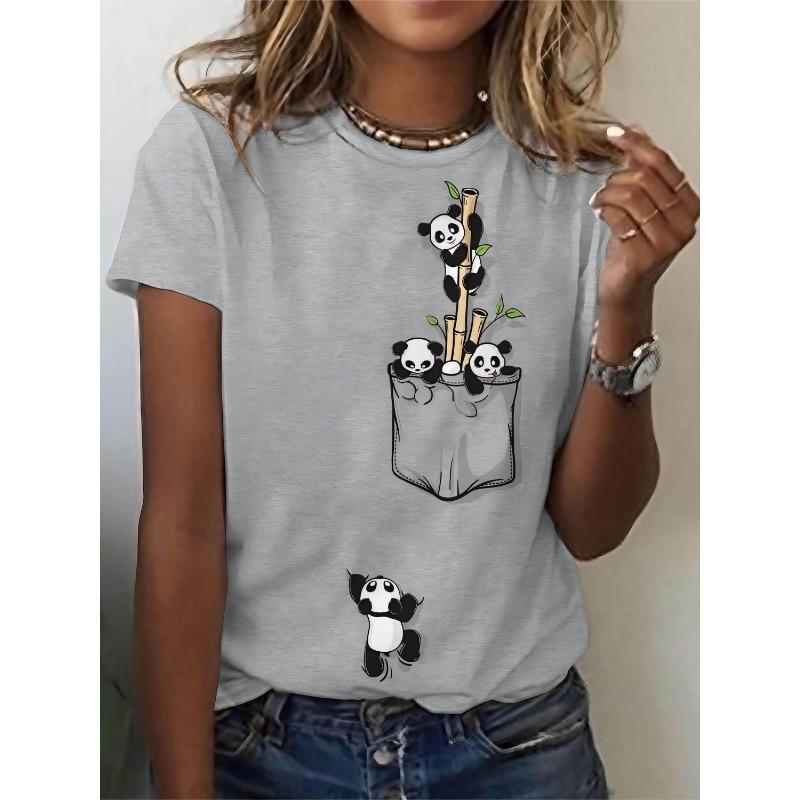 

Cute panda round neck casual summer T-shirt S