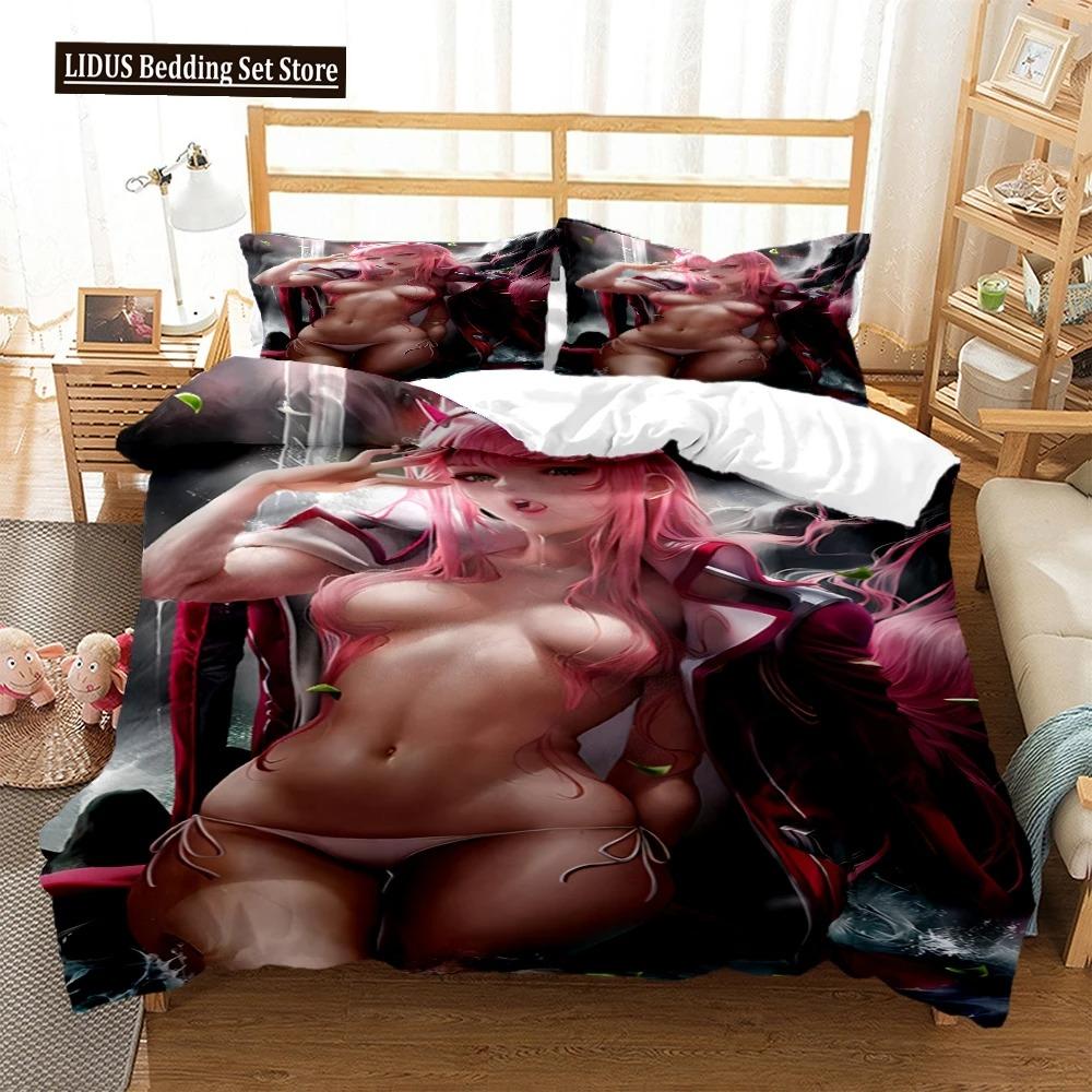 Sexy Beauty Kamado Bettwäscheset Anime Demon Slayer Bedruckte Bettbezüge Kissenbezüge Bettdecke Bettwäscheset Bettwäsche