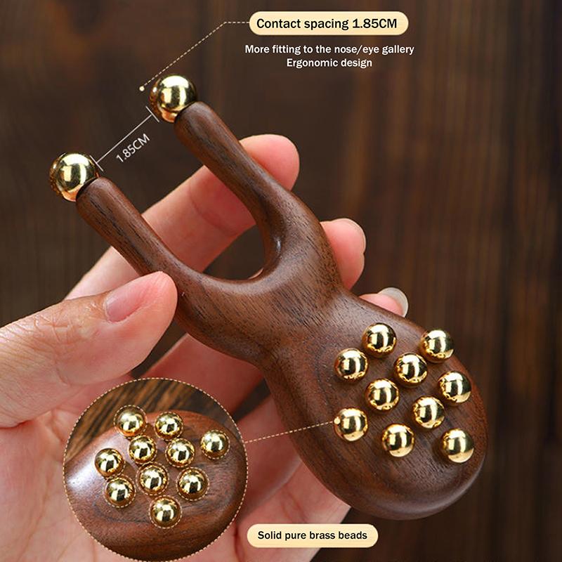 Wooden Nose Gua Sha Tool with Brass Beads – Handheld Comb for Facial Acupressure, Meridian Stimulation, and Relaxation