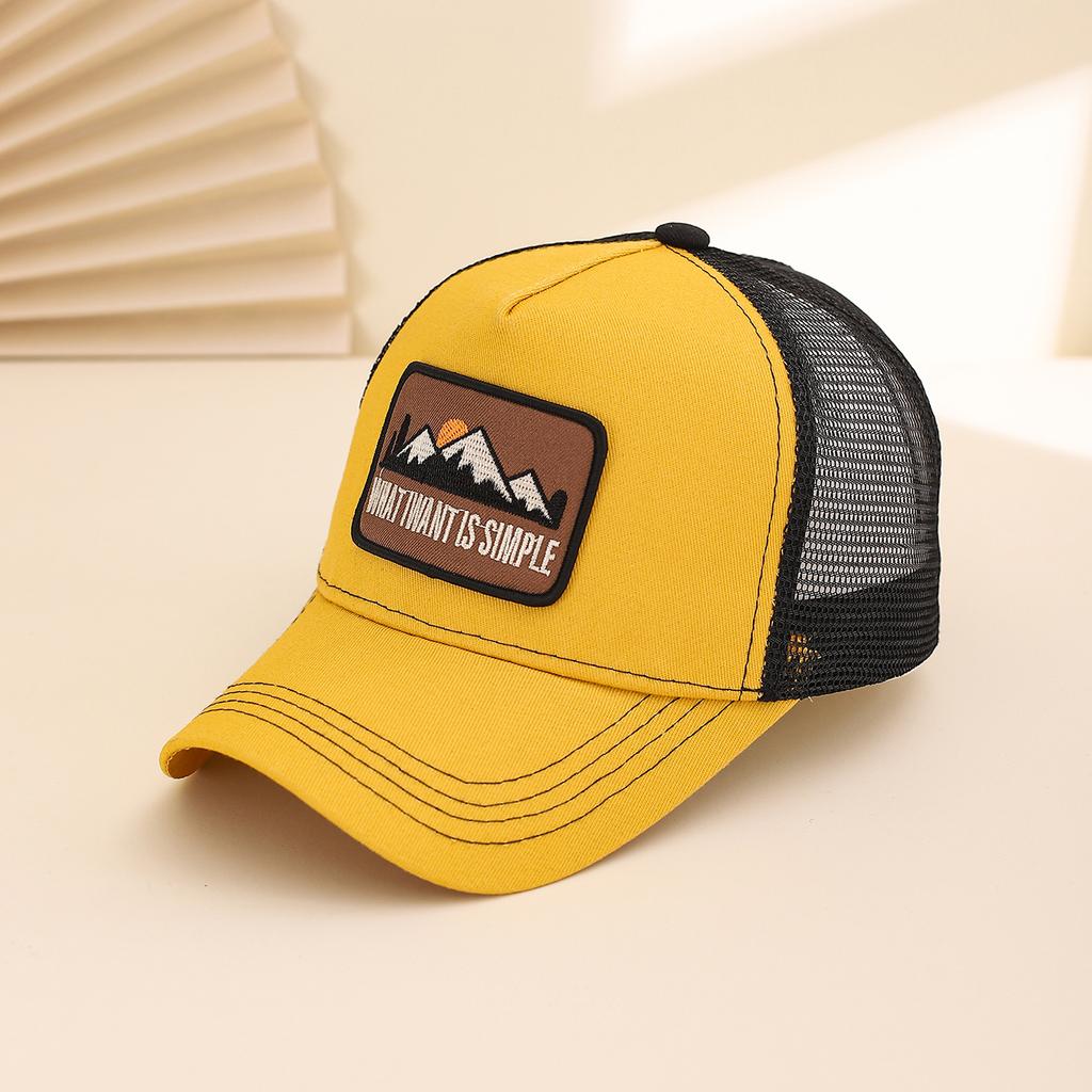 Fashionable Summer Hollow Out Mesh Baseball Cap with Embroidered Sunset Mountain Design, Outdoor Sun Protection Snapback Hat