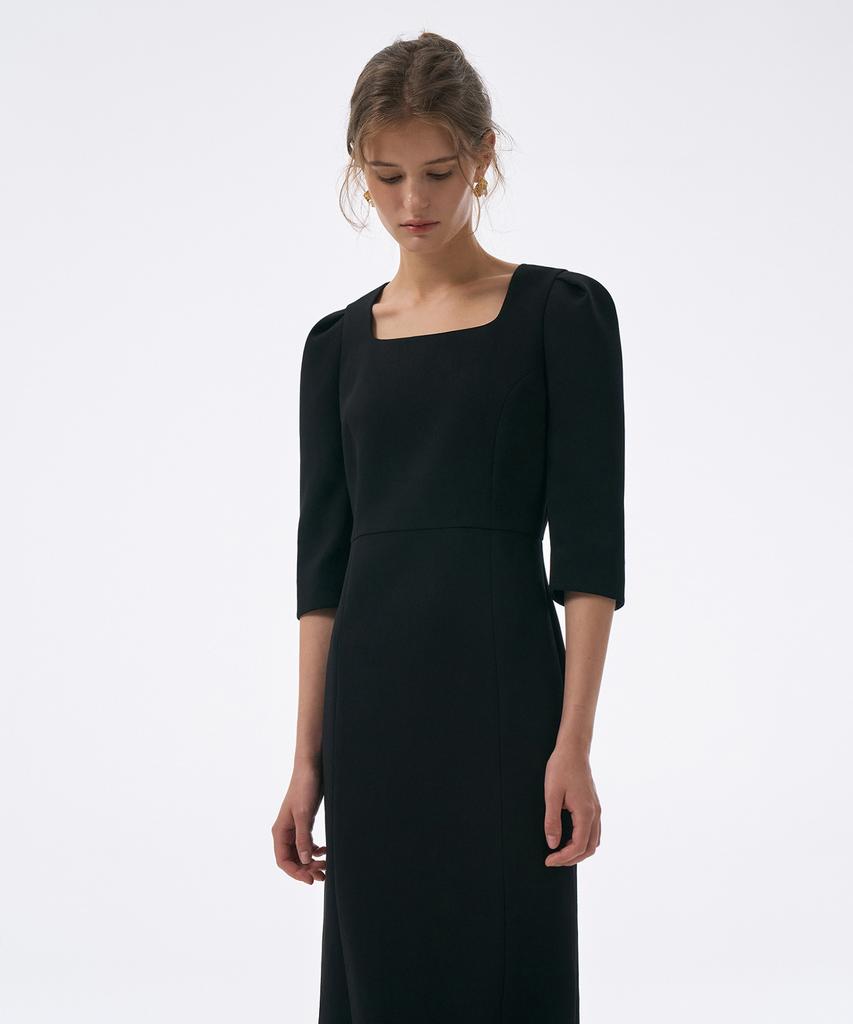 LAMEREI Square Scoop Neck Dress[Lmbfco23Dr809]-Black