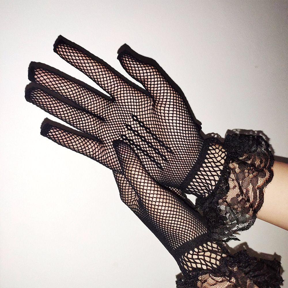 Thin Retro Bridal Women Elasticity Mesh Wedding gloves Flower Hand Sleeve Lace Mittens