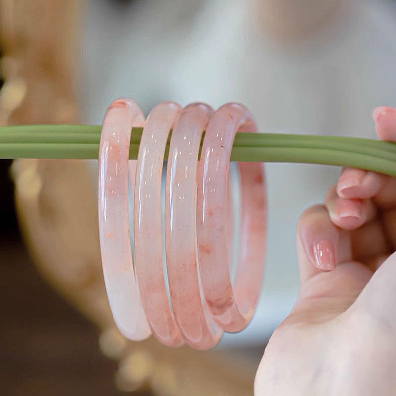 Xinjiang Peach Blossom Pink Hetian Jade Bracelet for Women