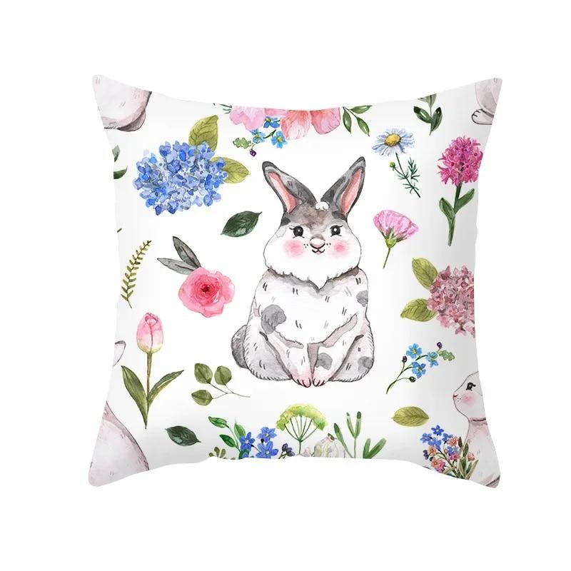 Spring Home Decor Cushion Cover Happy Easter Eggs Rabbit Decorative Pillow Covers Flowers Bunny Printed Throw Pillowcase 45x45cm