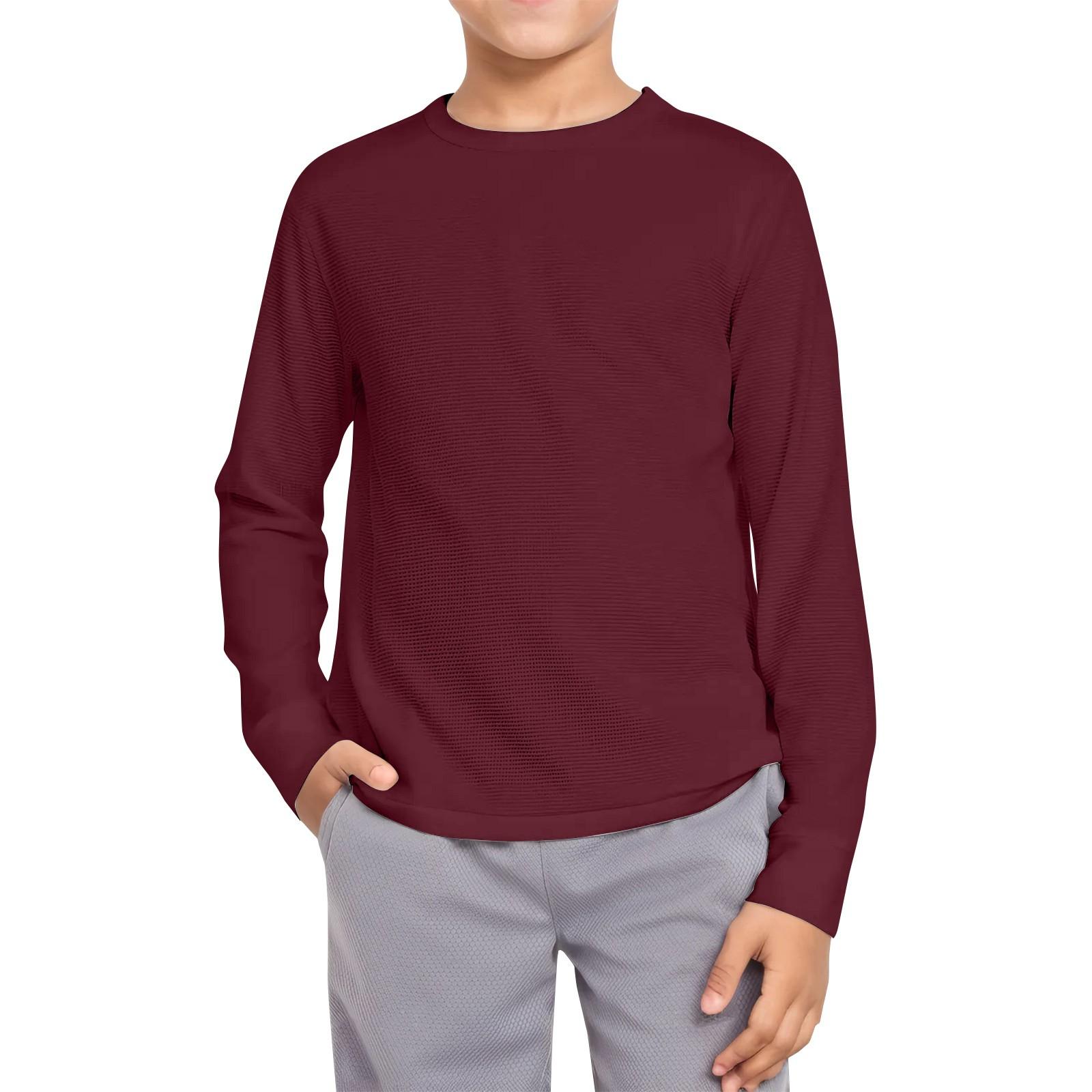 

Мальчики Повседневная мода Круглый вырез Длинный рукав Однотонный топ 140 винный