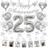 Concico 25th Anniversary Decorations Party Supplies Set of Happy Anniversary Photo Banner and Balloons,Hanging Swirls for 25 year Wedding