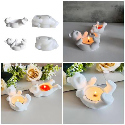 Multifuntional Candle Base Molds Crafting Moulds Bear Shape Candlestick Molds Silicone Candle Bracket Molds for Candle