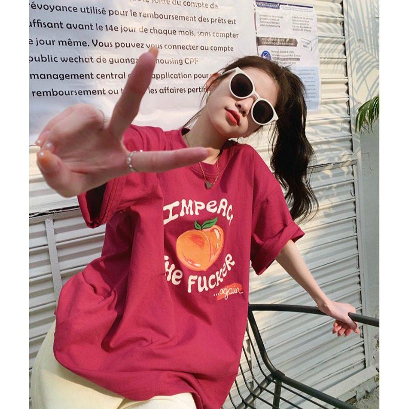 

2026 Summer Plus Size Cotton Casual Round Neck Short Sleeve Loose Women s T-shirt 2XL (131-155 jin) вина червоного кольору