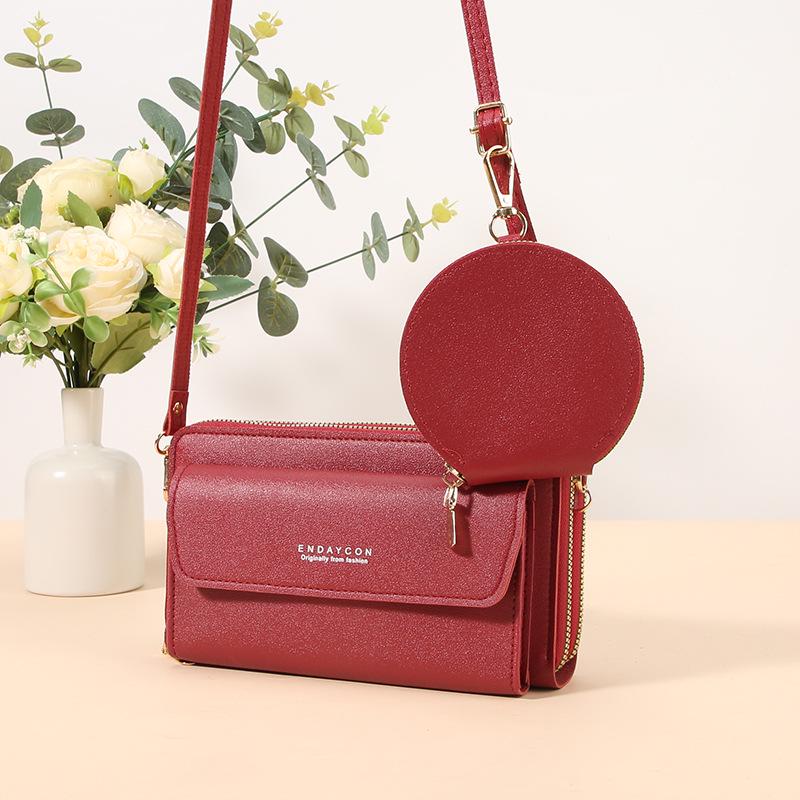 Women's Crossbody Mobile Phone Bag & Long Wallet with Double Zipper - Korean Style Shoulder Bag