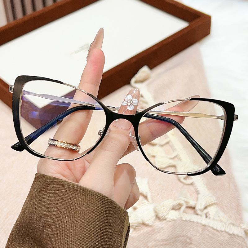 New Internet celebrity no makeup glasses women's fashion casual trend metal optical mirror frame student cat eye versatile