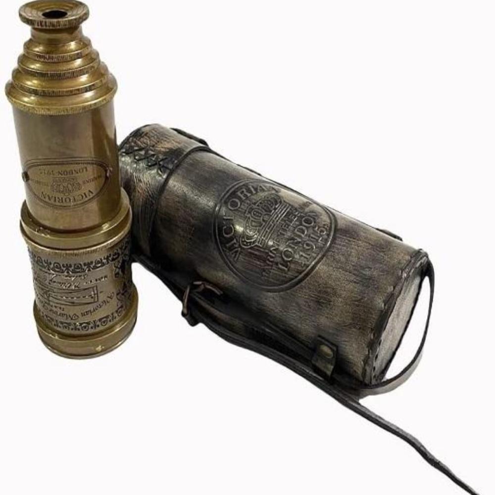 Victorian Nautical Marine Telescope Replica – 45.72 Cm Brass Spyglass with Leather Cover