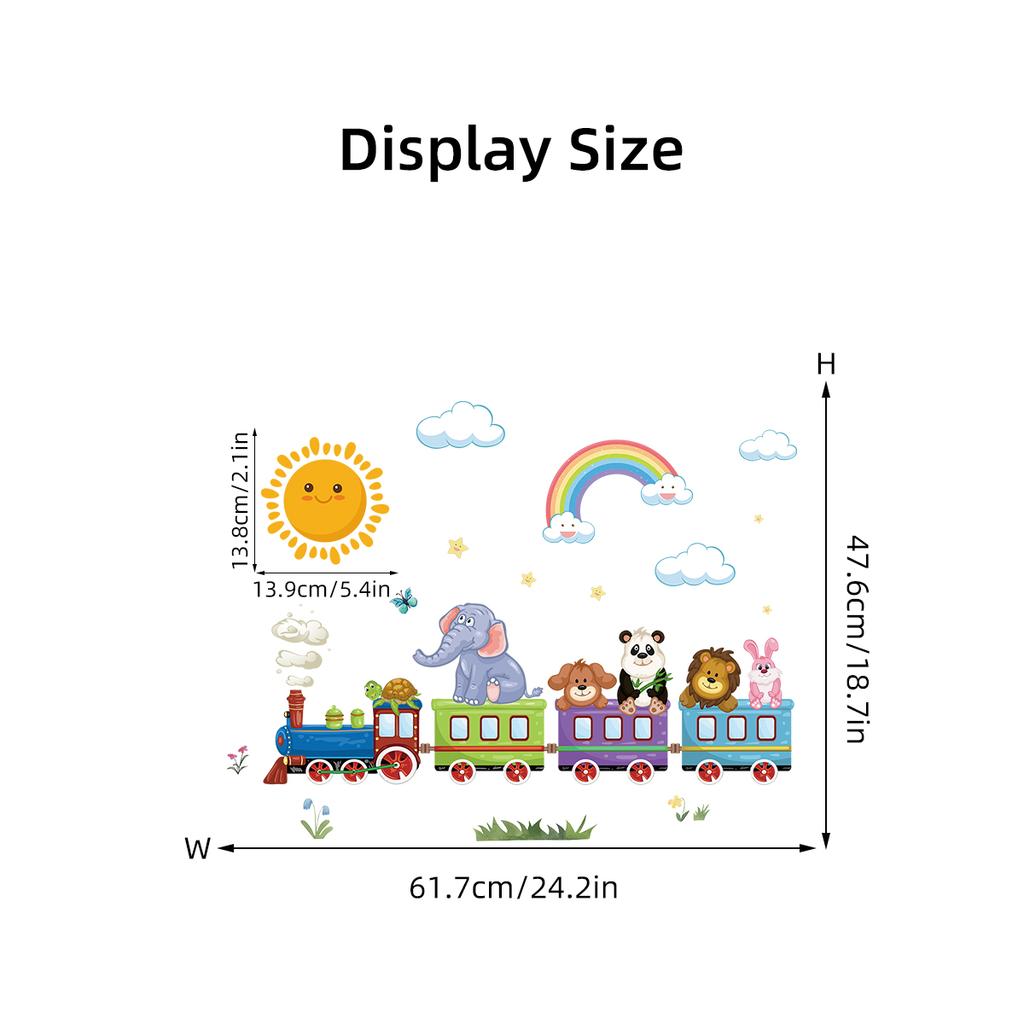 1Pc Cute Sun Rainbow Cartoon Animal Riding Train Wall Stickers for Kids Room Wall Decals Bedroom Decoration Home Decor