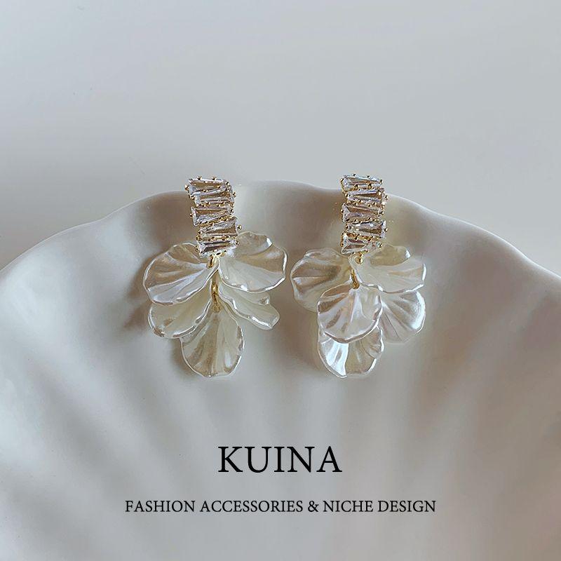 

French Style Fancy Super Fairy Flowers Tassel Earrings Female Zircon Earrings Sterling Silver Needle Niche Style Unique and Beautiful Ear Rings As Shown in Pictures