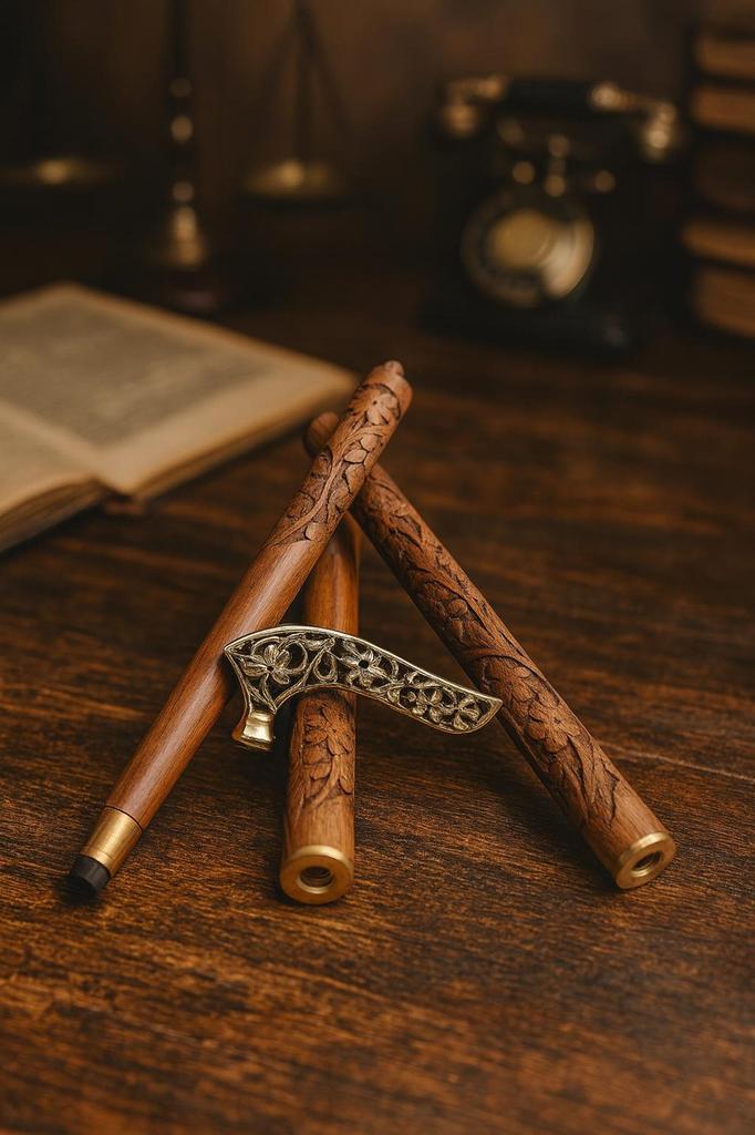 Royal Brass Handle Walking Stick – Vintage Engraved Wooden Cane Gift
