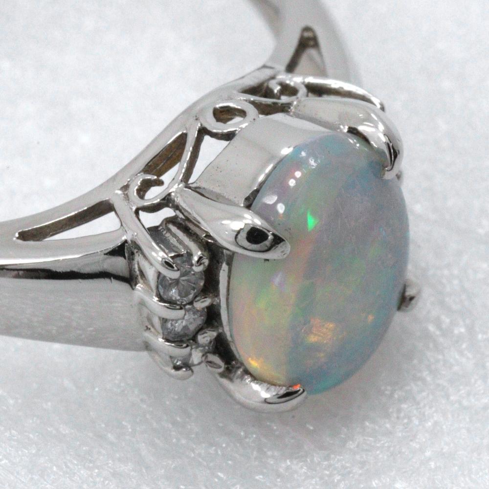 Ring Pt900Platinum/opal/diamond #4.9(US Size) 3.2g Women Used