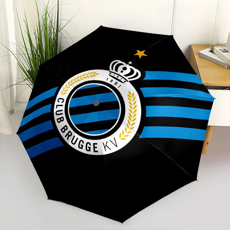 1 PC Automatic Folding Umbrella - Club Brugge Kv Pattern Portable Foldable Design With 8 Ribs Christmas Birthday Gifts