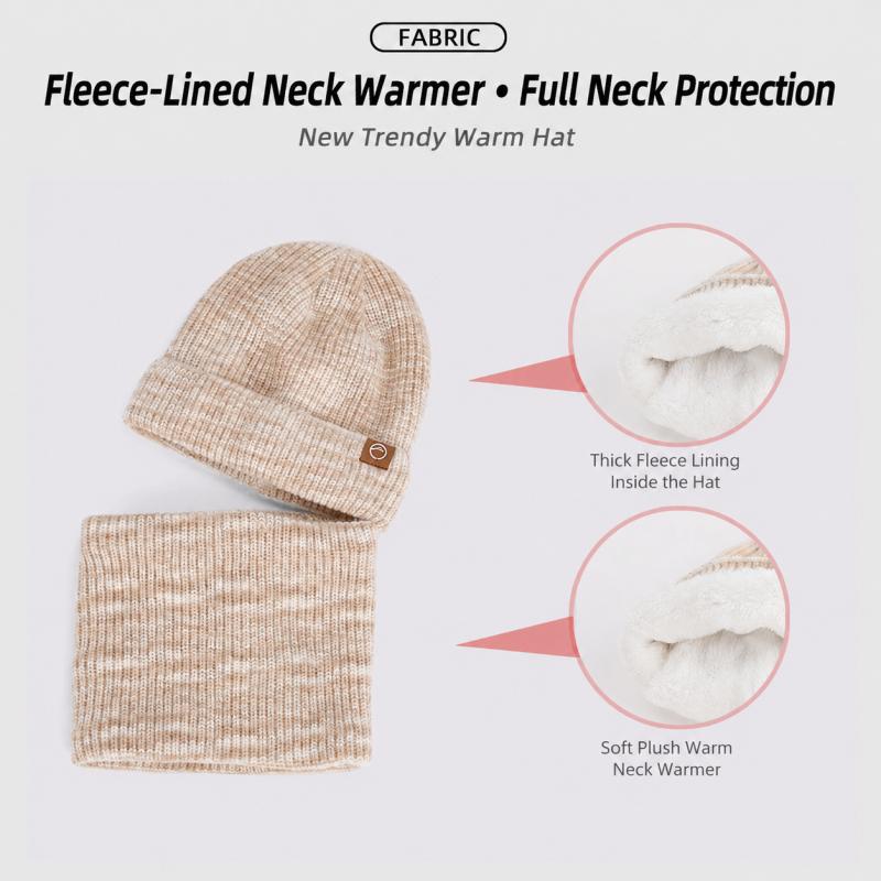 Winter Knitted Hat Scarf Gloves Set Thermal Soft Warm Three Piece Beanie Neck Warmer Touchscreen Gloves Outdoor Daily Wear Women Winter Accessory
