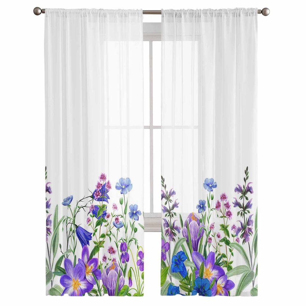 Spring Plants Field Flowers And Herbs Chiffon Sheer Curtains for Living Room Bedroom Home Decoration Window Voiles Tulle Curtain