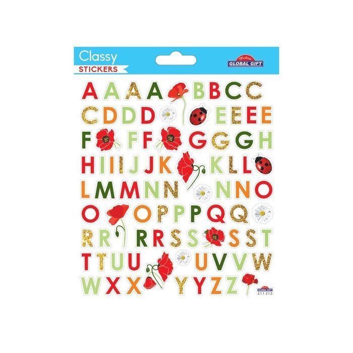 86 Autocollants - Alphabet - Coccinelle et coquelicot