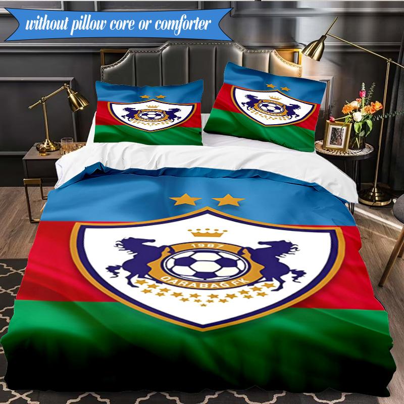 3PCS Qarabag Soccer Team Crest Design Bedding Set 2D Printing (Includes 1 Duvet Cover + 2 Pillowcases Coreless), Bedroom decor,Fan gift