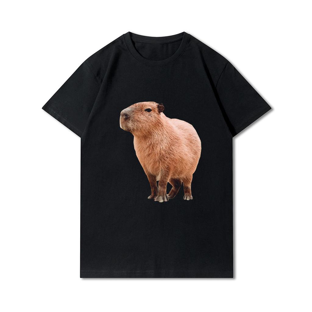 Velká velikost S-5XL Kapybara s předním potiskem Unisex trička s kulatým výstřihem Bavlněné topy Ležérní trička