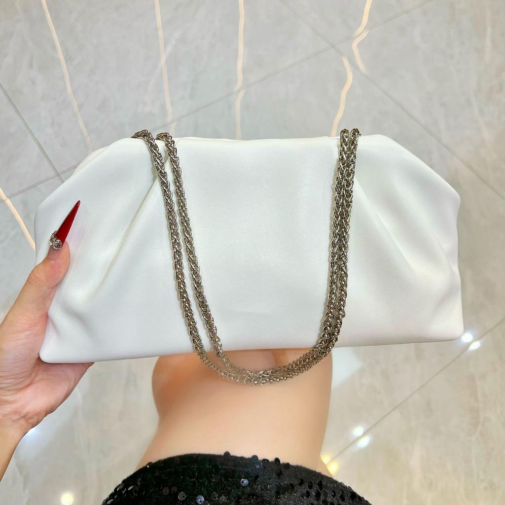 Pu Leather Women's Chains Shoulder Bag Handheld Dumpling Bag Cloud Underarm Small Bag Foldable Wedding Evening Party Clutch Bags
