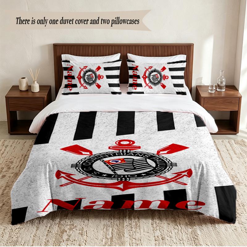 Sport Club Corinthians Paulista Kişiye Özel İsimli 3 Parçalı Nevresim Takımı Yatak Odası Ev Dekorasyonu İçin Yumuşak Yorgan Kılıfı Seti