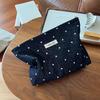 Polka Dot Striped Solid Color Denim Canvas Cosmetic Bag Female Clutch Literary Retro Large Capacity