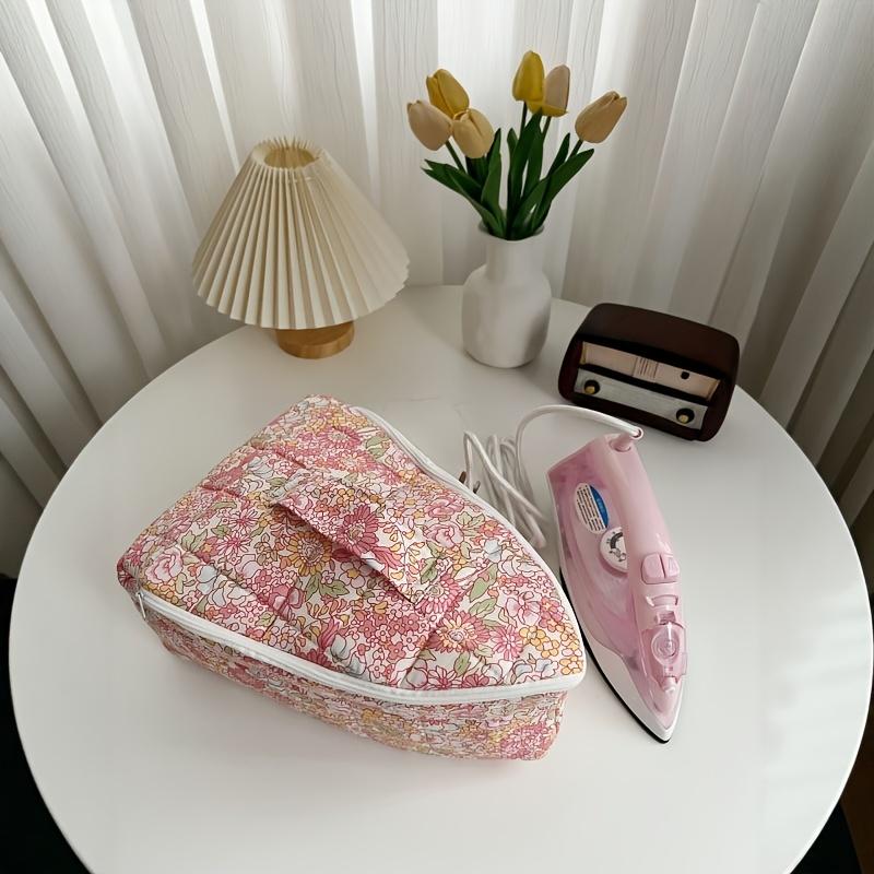 Quilted Floral Steam Iron Carrying Case 1Pc, Handle Design Portable Iron Cover Organizer for Travel Home