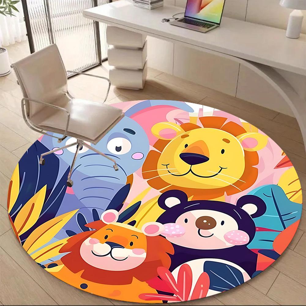 1PC Zoo Safari Office Round Area Rug, Indoor Mat Suitable ForOffice, Under Office Chairs Bedroom Living Room Home Decor, Room Deco, D031
