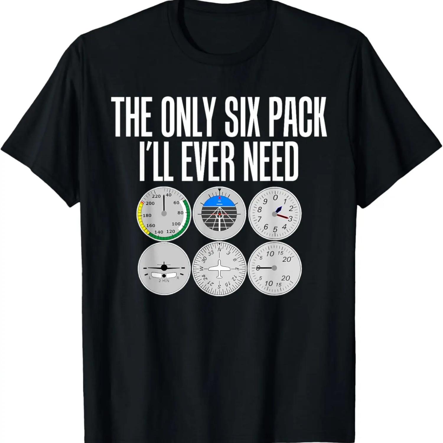 Only Six Pack Funny Pilot T Shirt - Airplane Flight T-Shirt S